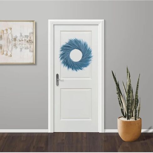 27'' Artificial Pampas Grass Wreath, UV Resistant Faux Pampas Wreath for Front Door, Porch, and Wall, Fluffy Boho Farmhouse Decor for All Seasons (Blue Green) in Saudi Arabia