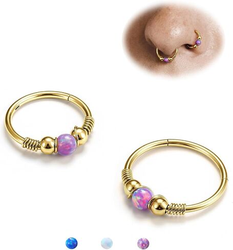 BodyBonita 2Pcs 16G 18G Opal Nose Rings Hoops - 316L Surgical Steel Septum Nose Rings for Women Conch Piercing Jewelry Daith Helix in Saudi Arabia