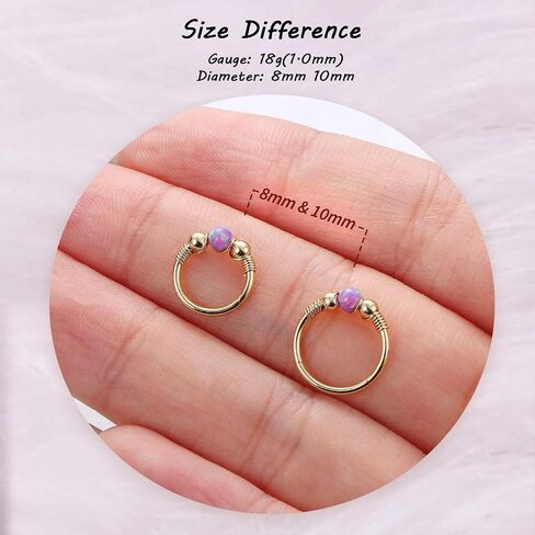 BodyBonita 2Pcs 16G 18G Opal Nose Rings Hoops - 316L Surgical Steel Septum Nose Rings for Women Conch Piercing Jewelry Daith Helix in Saudi Arabia