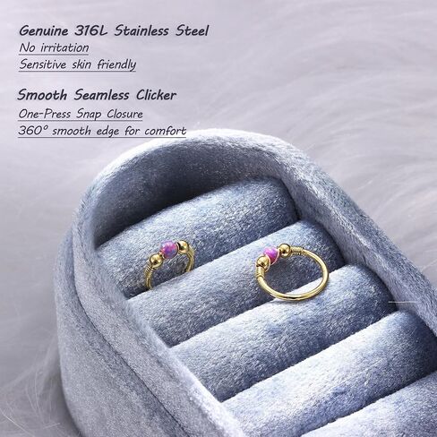 BodyBonita 2Pcs 16G 18G Opal Nose Rings Hoops - 316L Surgical Steel Septum Nose Rings for Women Conch Piercing Jewelry Daith Helix in Saudi Arabia