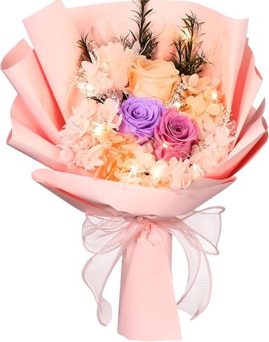 Preserved Flowers Bouquet Graduation Flowers Bouquet Gift Forever Natural Real Roses Gifts for Teacher Student Birthday Anniversary Wedding Home Decor(Light Pink,Stylish) in Saudi Arabia