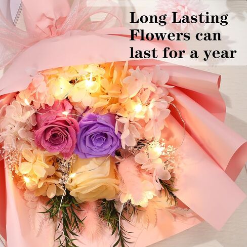 Preserved Flowers Bouquet Graduation Flowers Bouquet Gift Forever Natural Real Roses Gifts for Teacher Student Birthday Anniversary Wedding Home Decor(Light Pink,Stylish) in Saudi Arabia