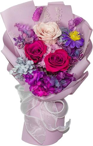 Flowers Bouquet Preserved Rose Flower For Her Valentines Mother Day Wedding Birthday Purple in Saudi Arabia