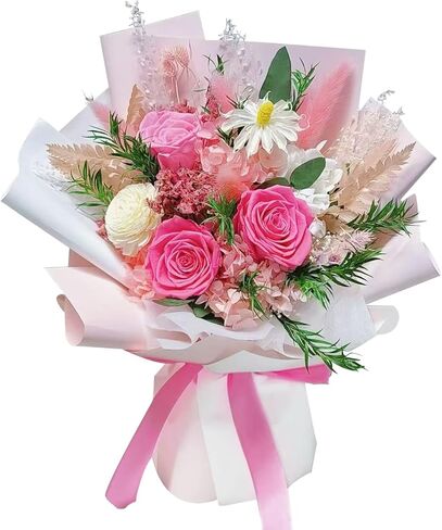 Preserved Flowers Bouquet,Flowers for Delivery Prime, Roses Bouquets with Gift Box for Mother Day,Birthday,Women, Christmas,Valentines, Anniversary (Pink) in Saudi Arabia