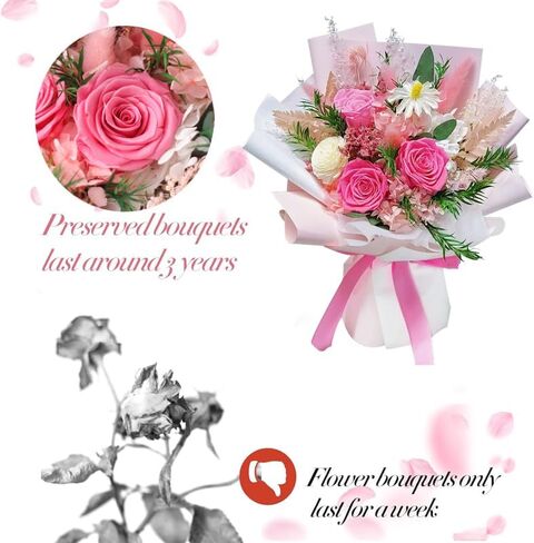 Preserved Flowers Bouquet,Flowers for Delivery Prime, Roses Bouquets with Gift Box for Mother Day,Birthday,Women, Christmas,Valentines, Anniversary (Pink) in Saudi Arabia