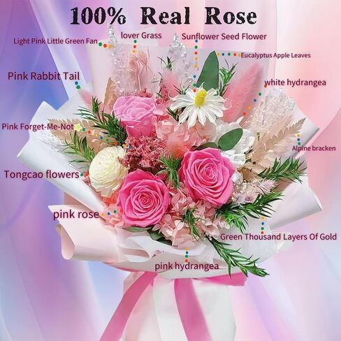 Preserved Flowers Bouquet,Flowers for Delivery Prime, Roses Bouquets with Gift Box for Mother Day,Birthday,Women, Christmas,Valentines, Anniversary (Pink) in Saudi Arabia