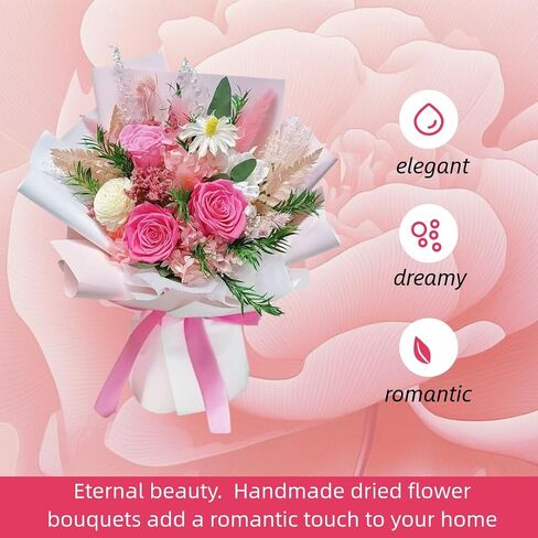 Preserved Flowers Bouquet,Flowers for Delivery Prime, Roses Bouquets with Gift Box for Mother Day,Birthday,Women, Christmas,Valentines, Anniversary (Pink) in Saudi Arabia