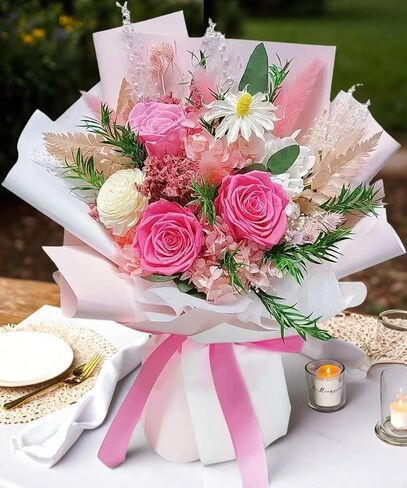 Preserved Flowers Bouquet,Flowers for Delivery Prime, Roses Bouquets with Gift Box for Mother Day,Birthday,Women, Christmas,Valentines, Anniversary (Pink) in Saudi Arabia