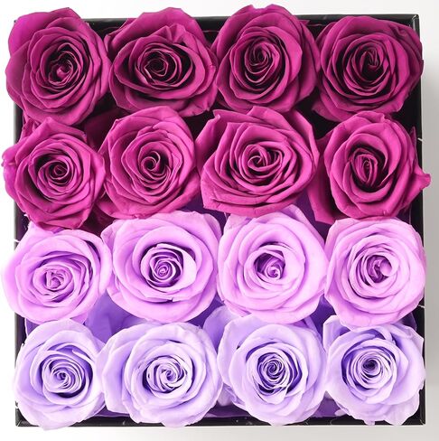Eternal Roses Box |16 Multi-Color Preserved| for Weddings Real Long Lasting Flowers Last for Over A Year | Marble Box | Gift for Woman | Valentine (Purple) in Saudi Arabia
