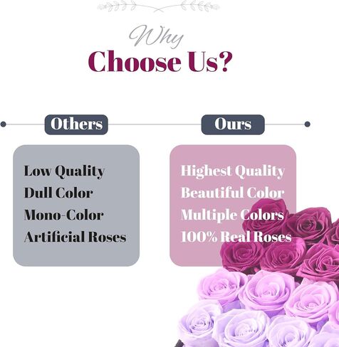 Eternal Roses Box |16 Multi-Color Preserved| for Weddings Real Long Lasting Flowers Last for Over A Year | Marble Box | Gift for Woman | Valentine (Purple) in Saudi Arabia
