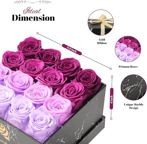 Eternal Roses Box |16 Multi-Color Preserved| for Weddings Real Long Lasting Flowers Last for Over A Year | Marble Box | Gift for Woman | Valentine (Purple) in Saudi Arabia