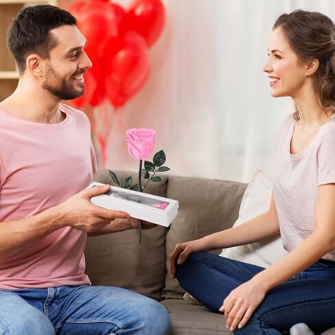 Preserved Rose Flower with Necklace, Real Flowers for Delivery Prime, Single Eternal Red Rose Flower Gifts for Women, Birthday, Anniversary Valentines Gifts Wife Her Mom (Pink) in Saudi Arabia