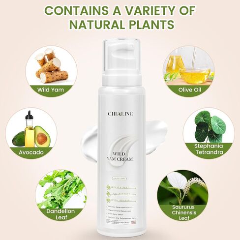 Chialing Wild Yam Cream, Wild Yam Cream For Hormone Balance | Natural Wild Yam Feminine Balancing Cream | Relieve Premenstrual Syndrome & Menopausal Symptom & Moisturizing - Made In USA - 4 oz in Saudi Arabia