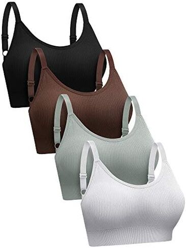 SATINIOR 4 Pack Women's Sports Bra, Padded Ribbed Cami Bra Seamless Bralette Wireless No Underwire Workout Tank Top in Saudi Arabia