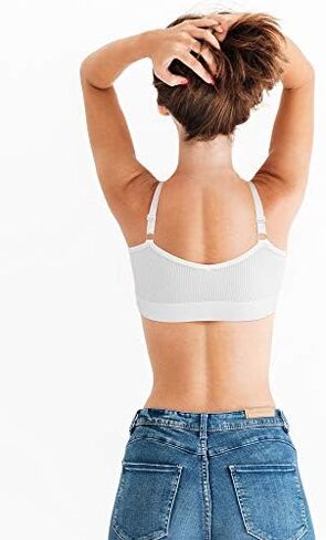 SATINIOR 4 Pack Women's Sports Bra, Padded Ribbed Cami Bra Seamless Bralette Wireless No Underwire Workout Tank Top in Saudi Arabia