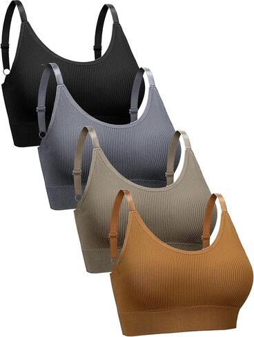 SATINIOR 4 Pack Women's Sports Bra, Padded Ribbed Cami Bra Seamless Bralette Wireless No Underwire Workout Tank Top in Saudi Arabia