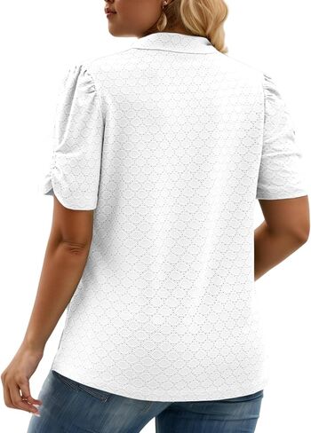 VISLILY Womens-Plus-Size-Summer-Tops Polo V Neck T Shirts Puff Short Sleeve Lapel Collared Work Blouses Eyelet Tunics XL-5XL in Saudi Arabia