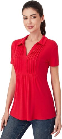 AmélieBoutik Women Short Sleeve Polo Shirts Collared V Neck Summer Basic Tops Fashion 2025 Business Casual Work Blouse in Saudi Arabia