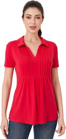 AmélieBoutik Women Short Sleeve Polo Shirts Collared V Neck Summer Basic Tops Fashion 2025 Business Casual Work Blouse in Saudi Arabia