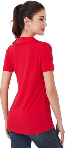 AmélieBoutik Women Short Sleeve Polo Shirts Collared V Neck Summer Basic Tops Fashion 2025 Business Casual Work Blouse in Saudi Arabia