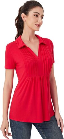 AmélieBoutik Women Short Sleeve Polo Shirts Collared V Neck Summer Basic Tops Fashion 2025 Business Casual Work Blouse in Saudi Arabia