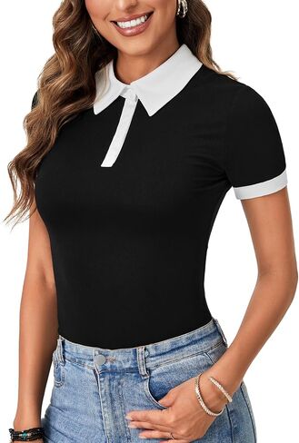 Lyaner Women’s V Neck Summer عمل عارض أعلى قميص متماسك قميص قصير الأكمام قميص رفيع النحافة in Kuwait