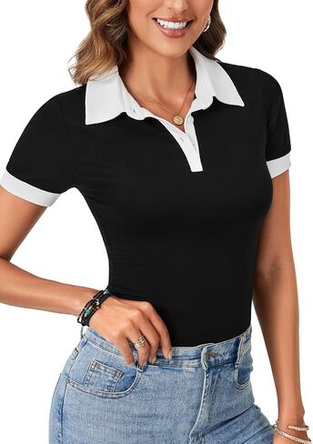Lyaner Women’s V Neck Summer عمل عارض أعلى قميص متماسك قميص قصير الأكمام قميص رفيع النحافة in Kuwait