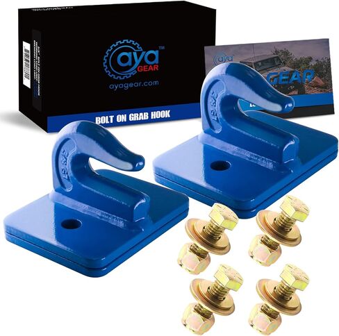 2 Pack 5/16-in Bolt On Grab Hook Mount with Backer Plate Grab Hook Grade 70 Forged Steel Tow Hook Work Well for Loader, Tractor Bucket, RV, UTV,Truck (Blue) in Kuwait