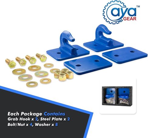 2 Pack 5/16-in Bolt On Grab Hook Mount with Backer Plate Grab Hook Grade 70 Forged Steel Tow Hook Work Well for Loader, Tractor Bucket, RV, UTV,Truck (Blue) in Kuwait