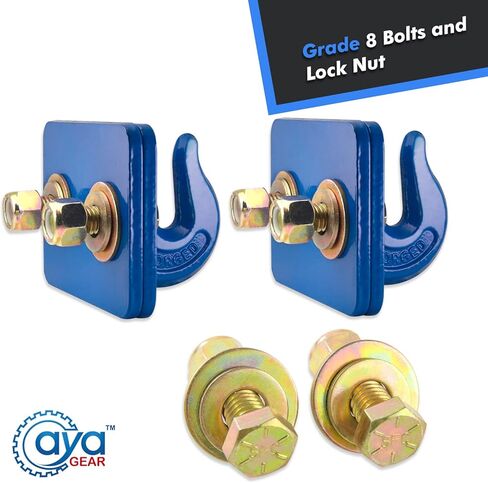 2 Pack 5/16-in Bolt On Grab Hook Mount with Backer Plate Grab Hook Grade 70 Forged Steel Tow Hook Work Well for Loader, Tractor Bucket, RV, UTV,Truck (Blue) in Kuwait