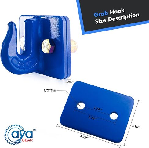 2 Pack 5/16-in Bolt On Grab Hook Mount with Backer Plate Grab Hook Grade 70 Forged Steel Tow Hook Work Well for Loader, Tractor Bucket, RV, UTV,Truck (Blue) in Kuwait