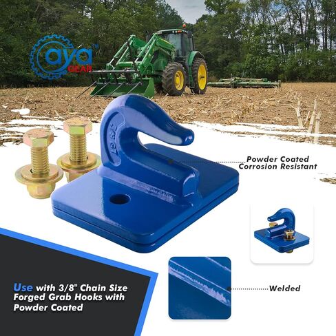 2 Pack 5/16-in Bolt On Grab Hook Mount with Backer Plate Grab Hook Grade 70 Forged Steel Tow Hook Work Well for Loader, Tractor Bucket, RV, UTV,Truck (Blue) in Kuwait