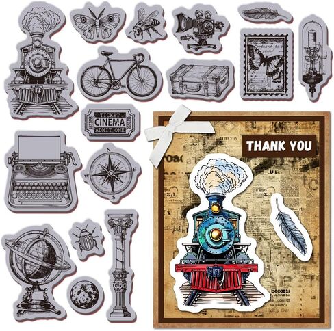 GLOBLELAND Vintage Postcard Background Cling Rubber Stamp 7.09x8.66inch Labels EVA Stamps Embossing Stamp Seal for DIY Scrapbooking and Card Making Paper Craft Decor in Saudi Arabia