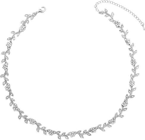 Austrian Crystal Rhinestone Choker Necklace Elegant Flower Leaf Chain Necklace Jewelry for Party Prom Costume Accessories for Women in Saudi Arabia