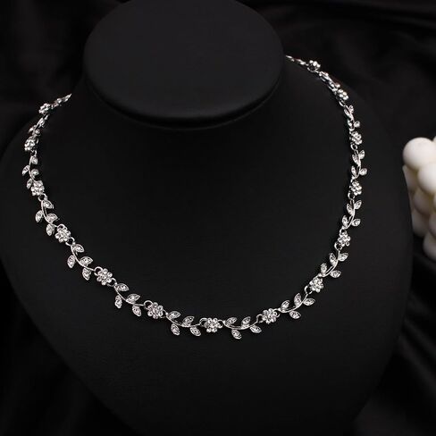 Austrian Crystal Rhinestone Choker Necklace Elegant Flower Leaf Chain Necklace Jewelry for Party Prom Costume Accessories for Women in Saudi Arabia