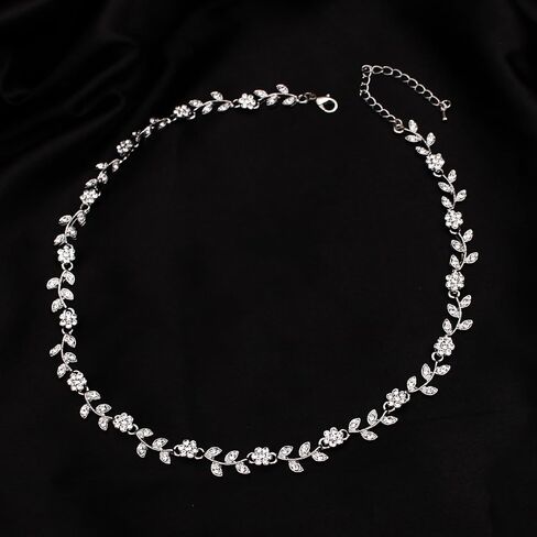 Austrian Crystal Rhinestone Choker Necklace Elegant Flower Leaf Chain Necklace Jewelry for Party Prom Costume Accessories for Women in Saudi Arabia