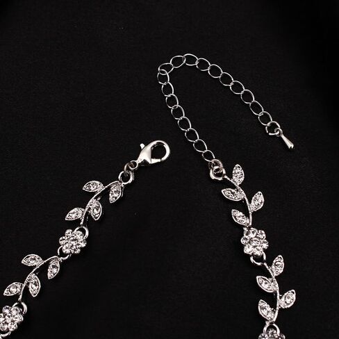 Austrian Crystal Rhinestone Choker Necklace Elegant Flower Leaf Chain Necklace Jewelry for Party Prom Costume Accessories for Women in Saudi Arabia