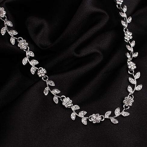 Austrian Crystal Rhinestone Choker Necklace Elegant Flower Leaf Chain Necklace Jewelry for Party Prom Costume Accessories for Women in Saudi Arabia