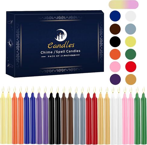 24 Pack Multicolor Spell Chime Candles – Premium Mini Unscented Taper Candles for Rituals, Prayer, Meditation, Altar, Spells – 4" Tall – Ideal for Witches & Spiritual Practices in Saudi Arabia