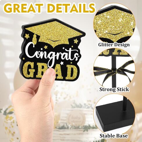 2025 Graduation Table Decorations Wooden Sign, 3Pcs Black and Gold Graduation Tiered Tray Decor, Shiny Class of 2025 Sign (Black) in Saudi Arabia