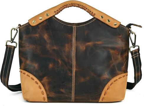 Thick Genuine Crazy Horse Leather Satchel Crossbody Handbag Top-Handle Shoulder Bag For Women 6640 (804217 Light Brown) in Saudi Arabia