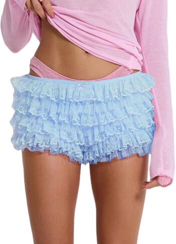 DSORVICD Women Lace Ruffle Shorts Lolita Bloomers Y2k Fairy Layered Frill Bottoms Cute Fluffy Micro Shorts Pettipants in Saudi Arabia