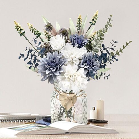 Der Rose Fake Flowers in Vase Silk Artificial Navy Blue Flowers Arrangements with Glass Vase for Dinning Coffee Table Centerpieces Home Kitchen Farmhouse Wedding Decor in Saudi Arabia