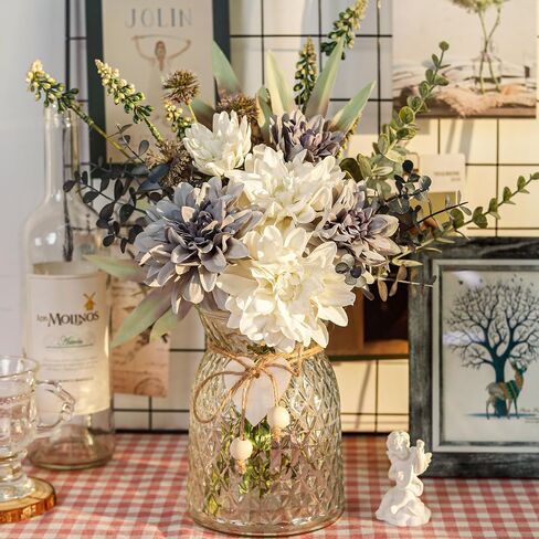 Der Rose Fake Flowers in Vase Silk Artificial Navy Blue Flowers Arrangements with Glass Vase for Dinning Coffee Table Centerpieces Home Kitchen Farmhouse Wedding Decor in Saudi Arabia