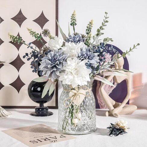 Der Rose Fake Flowers in Vase Silk Artificial Navy Blue Flowers Arrangements with Glass Vase for Dinning Coffee Table Centerpieces Home Kitchen Farmhouse Wedding Decor in Saudi Arabia