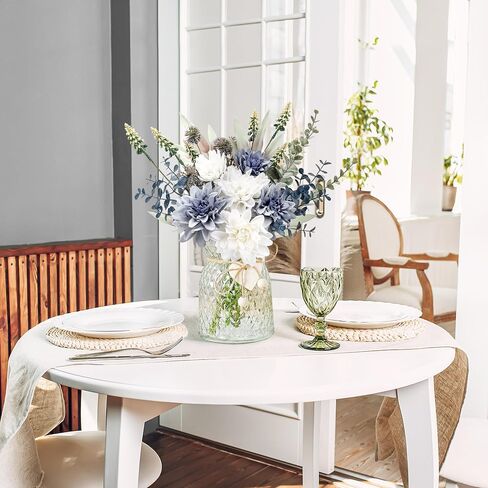 Der Rose Fake Flowers in Vase Silk Artificial Navy Blue Flowers Arrangements with Glass Vase for Dinning Coffee Table Centerpieces Home Kitchen Farmhouse Wedding Decor in Saudi Arabia