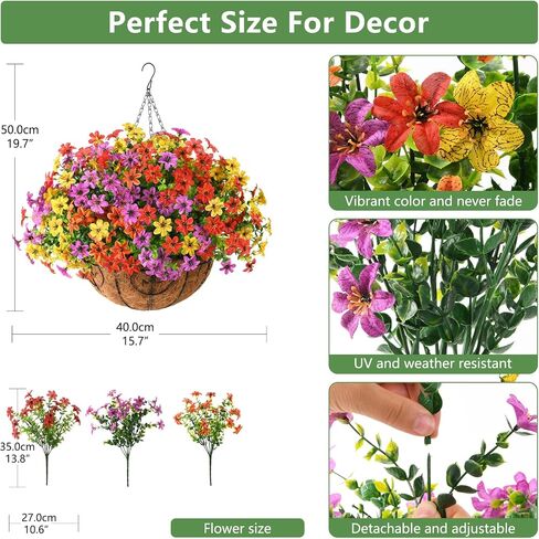 INQCMY Artificial Faux Hanging Flowers Plants Basket for Outdoor Spring Decoration,Fake Silk Colorful Daisy in Planter UV Resistant Realistic for Outside Home Porch Patio Yard Balcony Decor in Saudi Arabia