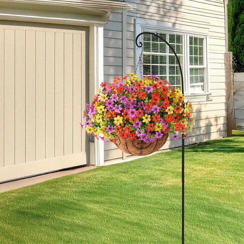 INQCMY Artificial Faux Hanging Flowers Plants Basket for Outdoor Spring Decoration,Fake Silk Colorful Daisy in Planter UV Resistant Realistic for Outside Home Porch Patio Yard Balcony Decor in Saudi Arabia