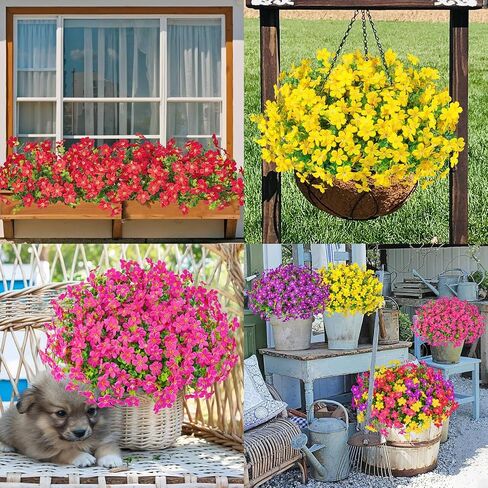 16 Bundles Artificial Flowers for Outdoors Decoration Fake Silk Flowers UV Resistant Faux Plastic Plants for Spring Summer Garden Yard Porch Window Box Home Indoor Outdoor Decor, Mixed in Kuwait