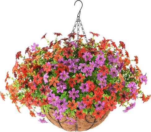 Inqcmy Faux Faux Hanging Flower Plants سلة لزينة الربيع في الهواء الطلق ، حرير مزيف ملون في زارع الأشعة فوق البنفسجية واقعيًا مقاومًا خارج المنزل الشرفة الشرفة خارج المنزل in Kuwait